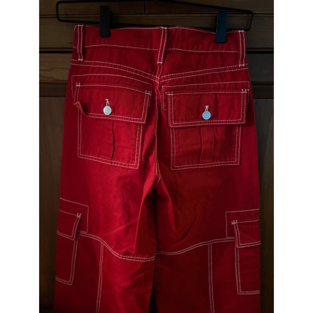 REVICE Jeans Womens Denim Red High Waisted Cargo Straight Size 24 EUC! - Picture 2 of 9
